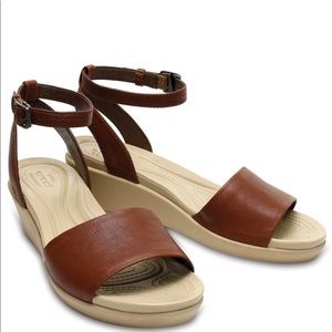 Crocs Hazelnut Leather Wedge Sandals